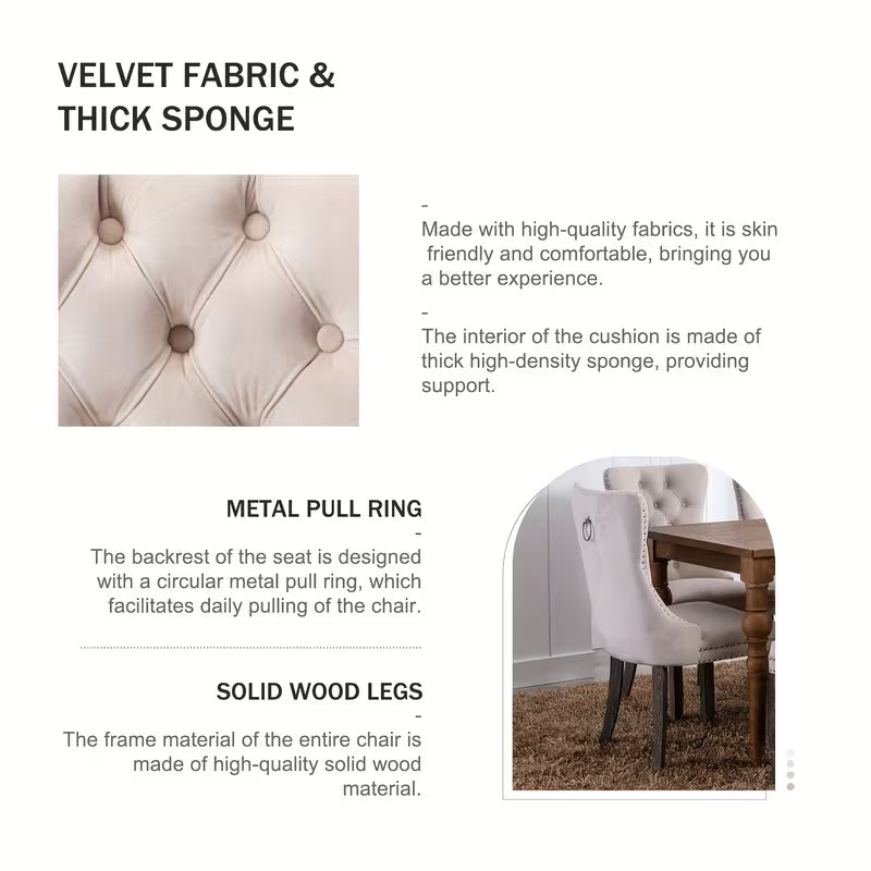 Velvet Upholstered Dining Chairs Set Of 2, Wingback, Velvet