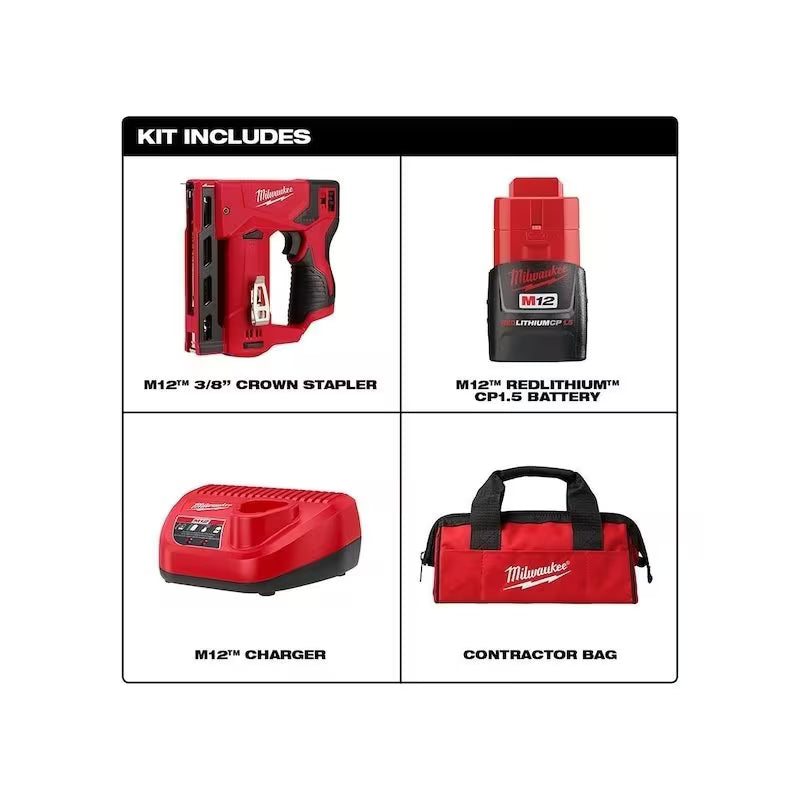 Milwaukee 2447-21 - M12 1/4" to 9/16" 12V Cordless Crown Stapler Kit