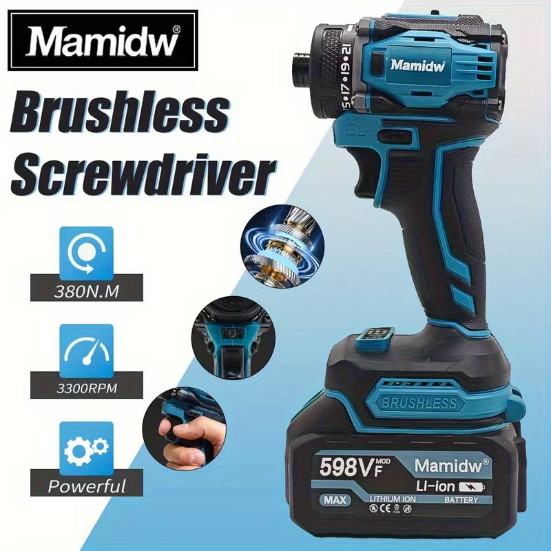 Mamidw 380N.M Cordless Electric Screwdriver, 21-Level Mechanical Torque Adjustment