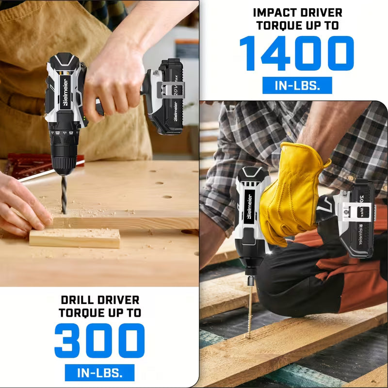 Bielmeier 20V 3/8" Drill & 1/4" Impact Driver Combo Kit Set