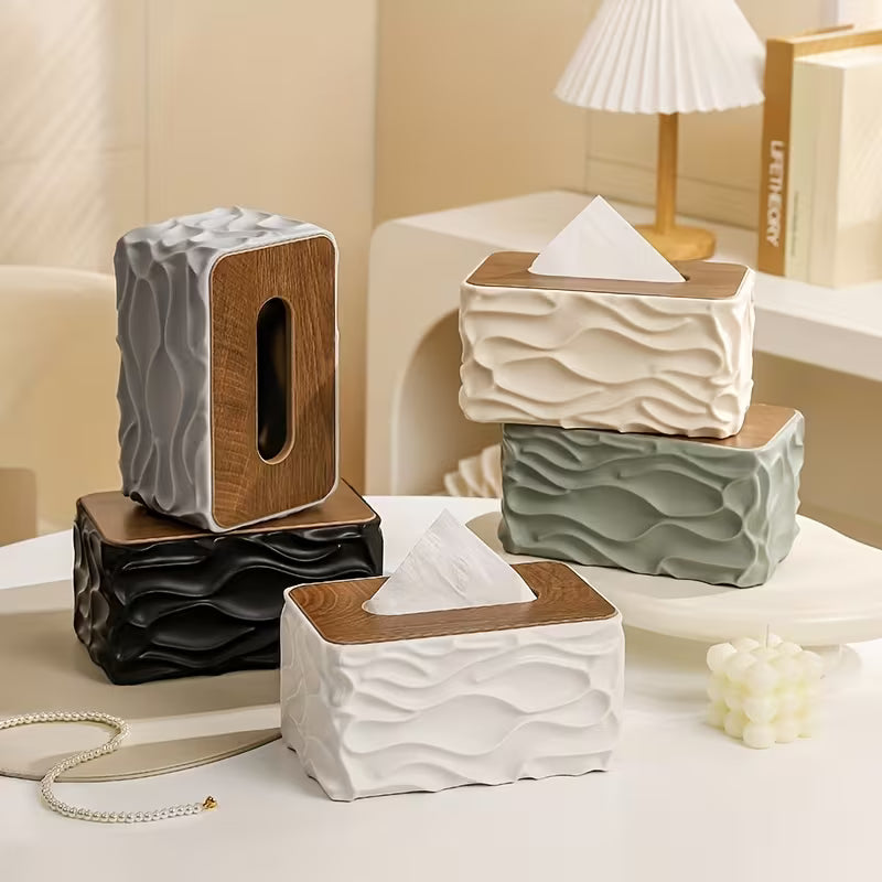 1pc ZXF Modern Minimalist Large Tissue Box Holder with Polished Brown Lid - Square Plastic