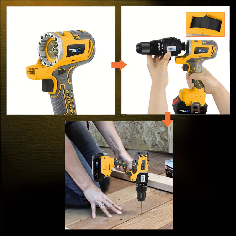 5 in 1 NEWONE 18V/20V MAX Brushless Lithium-Ion Cordless Tool Combo Kit Impact Driver, Impact Drill