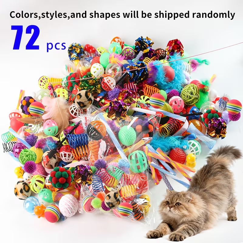 Cat Toy Set, Multi-Cat Interactive Cat Toy Set, Plastic Squeak, Plastic, Random Color