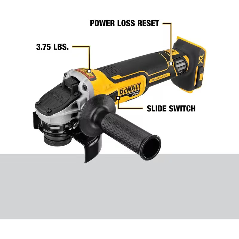 DEWALT 20V MAX* XR Angle Grinder with Kickback Brake, Slide Switch, 4-1/2-Inch, Tool Only (DCG405B)