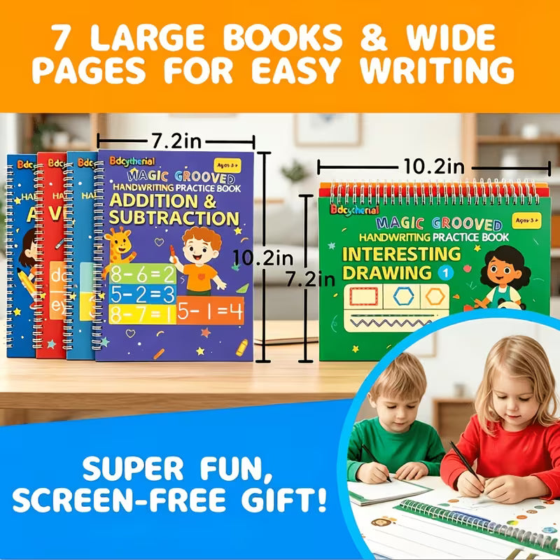 7 Pack Magic 3D Groove Writing Books with Special Pen