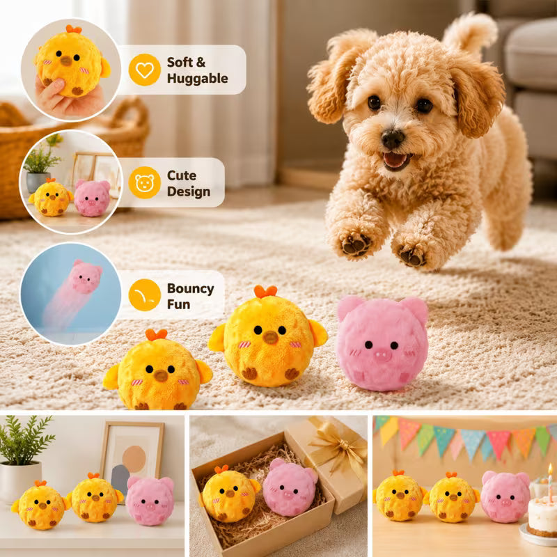 2-Pack Pet Interactive Bouncing Squeaky Toy Balls, Yellow, Yellow