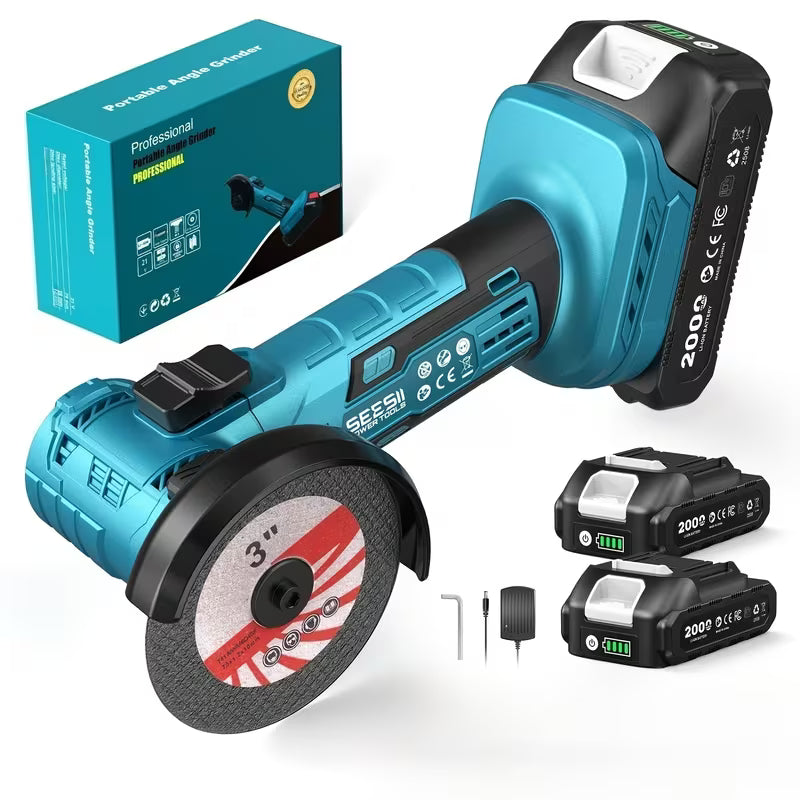 SEESII 3-inch Brushless Mini Angle Grinder Set, 210W 19000RPM Electric Grinder