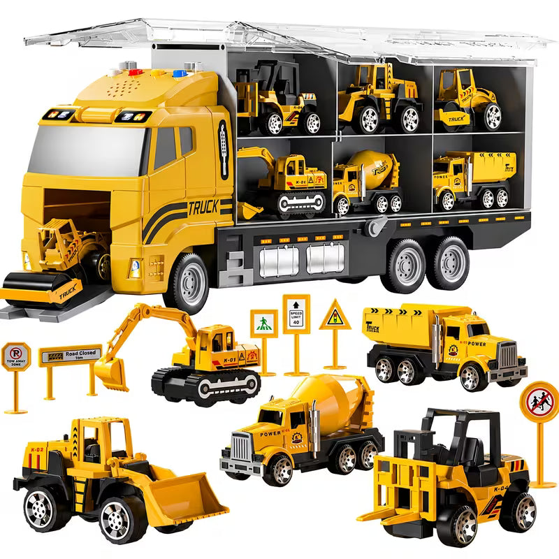 HOME 13-in-1 Construction Truck Vehicle Toy Set with Die-cast Cars
