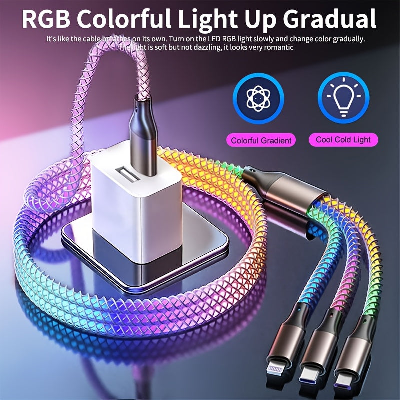 3-In-1 Braided Charging Cable, Universal Phone Charger