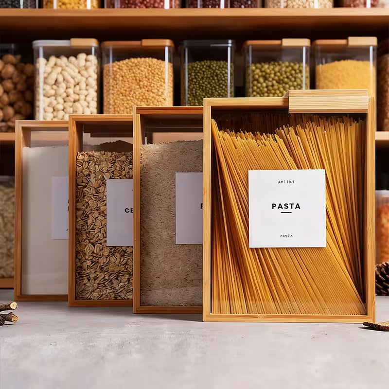 Retro Wooden Food Dispenser, Large-capacity Dry Food Dispenser, Transparent Moisture-proof