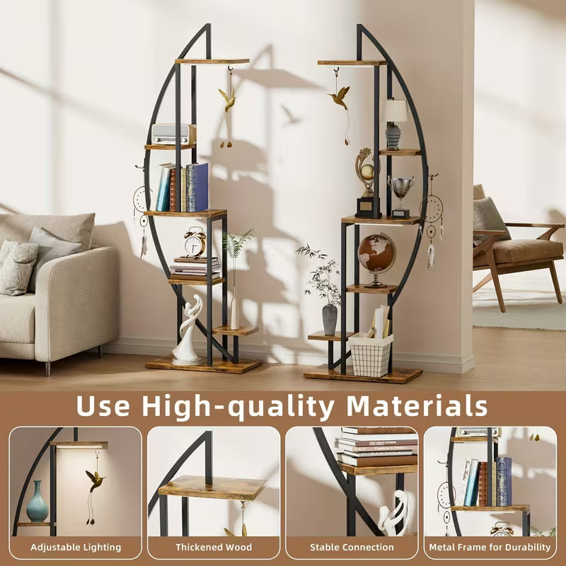 Bookshelf With Light, 6-tier Display Stands, 63" Multi-functional Set, Metal