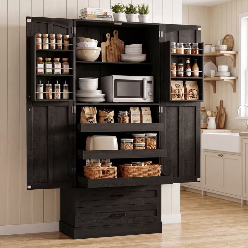 71 Inch Tall Kitchen Pantry Cabinet, Freestanding Wooden Storage Hutch with 3 Pull Out Shelves