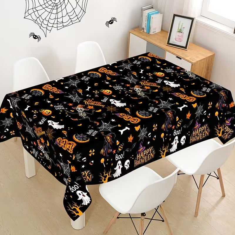 1pc Happy Halloween Tablecloth, Pumpkin Ghost And Skeleton Designs