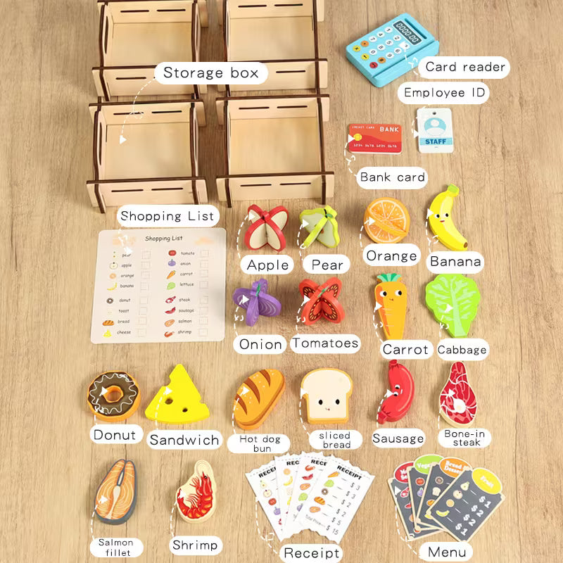 Wooden Grocery Store Pretend Play Set