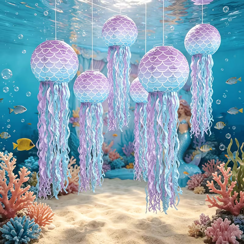 8-inch Mermaid Paper Lantern Set, Suitable for Ocean Party Decorations, Mermaid Themed Party