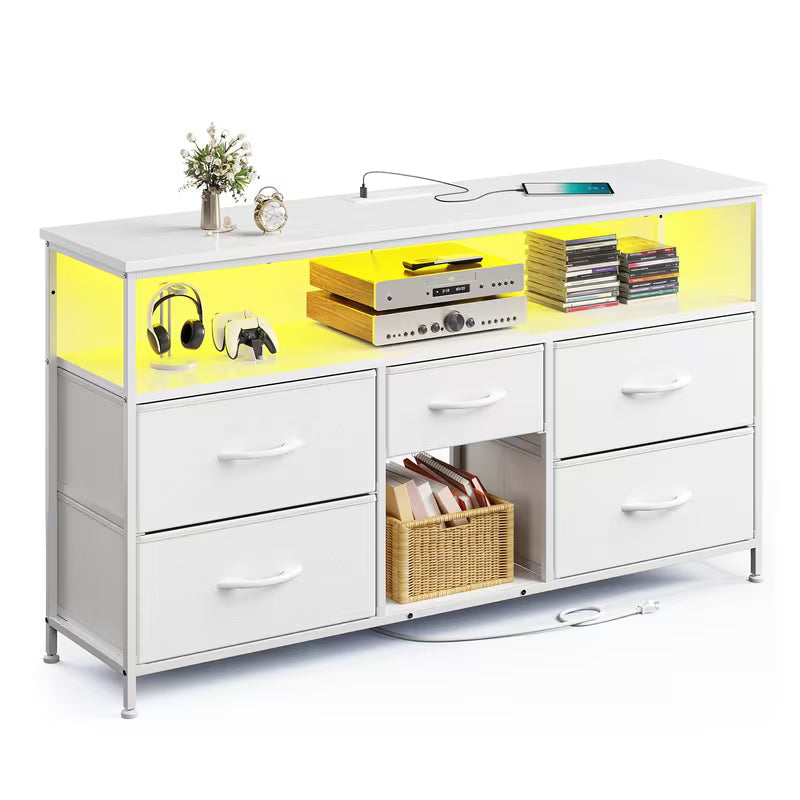 TV Stand Dresser With 5 Drawers, TV Stands Entertainment Center For 50 Inch Television