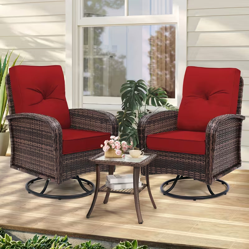 Patio Furniture Set, Outdoor Swivel Rocking Chairs, Glass