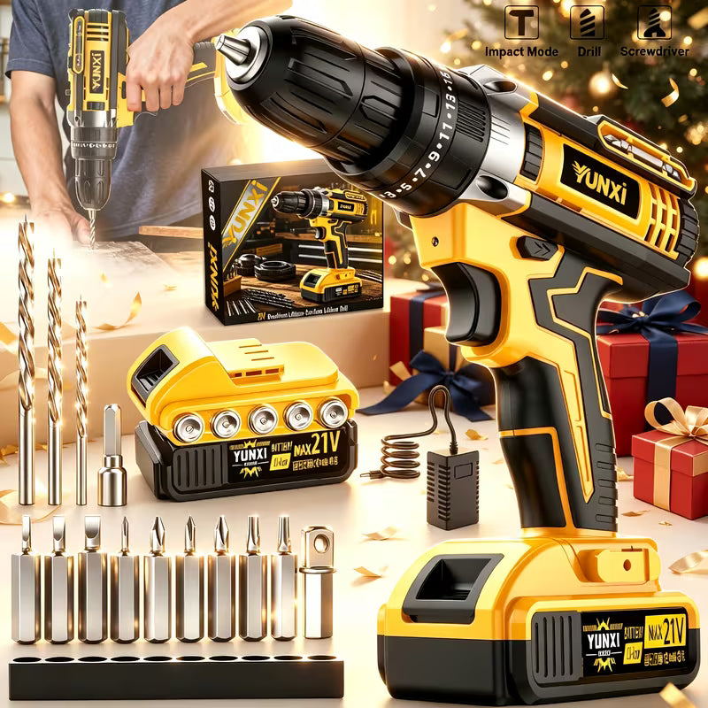 2026 New 21V Cordless Drill Set with Tool Box, 2.0Ah Battery & Fast Charger