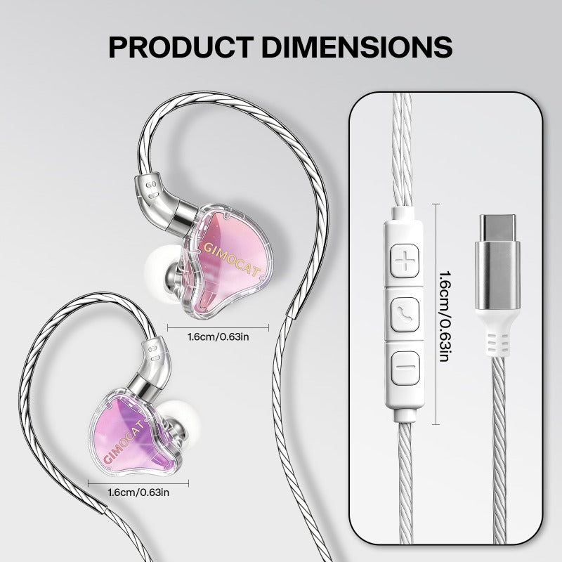 3.5Mm/ Type C Dual Interface Wired Earphones, Hifi Clear Sound