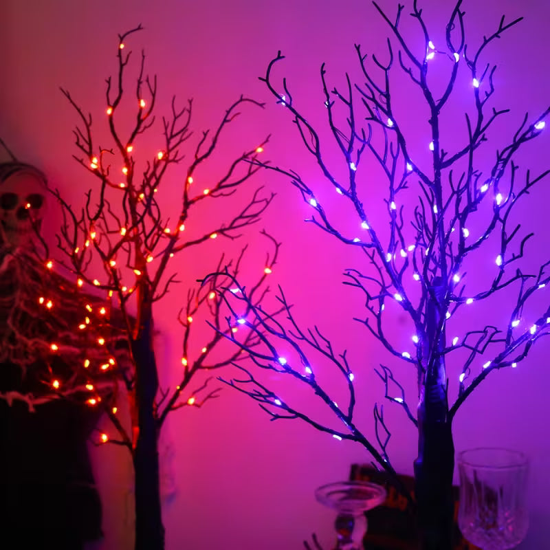 1/2pcs Halloween Decorations Indoor, Indoor Sculpture 24 Inch Halloween Tree with 120LEDS Orange &