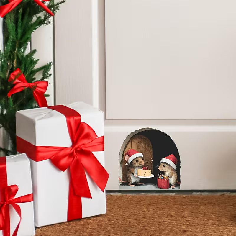 1pc, Wall Sticker, Christmas Mouse Hole, Removable Waterproof PVC Decal