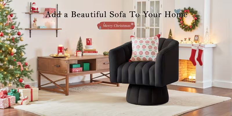 Rotating Decorative Chair, 360° Swivel Barrel Chair, Mid-century Modern Chair, Wide Soft Cushion