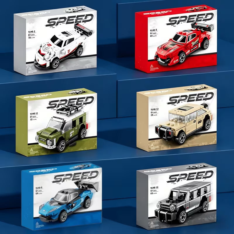 Miniature Car Building Blocks, Small Particle Toy Speed Pull Back Set