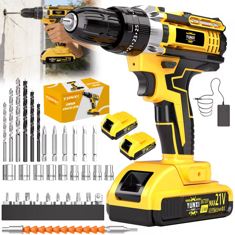 21V Household Multifunctional Cordless Drill, Power Tool, Equipped with Battery And Charger