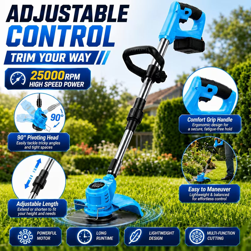 25, 000 RPM Electric Lawn Mower, 2*5200mAh Battery, Accessories and Charger