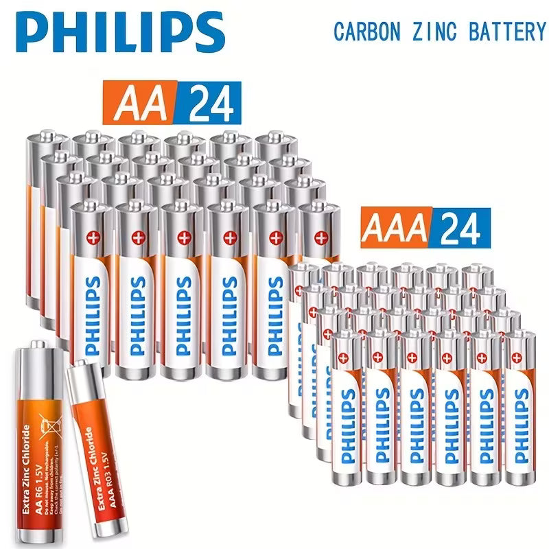 PHILIPS Carbon Zinc Disposable AA & AAA Batteries, 1.5V High