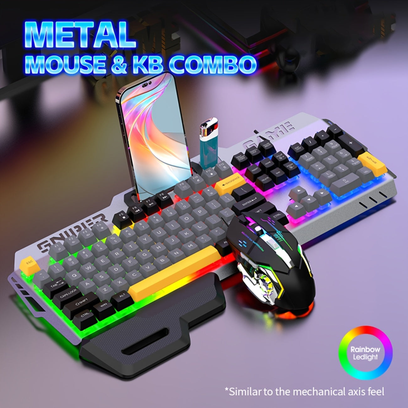 RGB Mechanical Gaming Keyboard And Mouse Combo, Upgraded Wired Keyboard, Metal