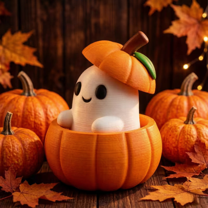 Set Includes a Pumpkin Base, Ghost, And Hat-Creative 3D-Printed Halloween Pumpkin Spirit