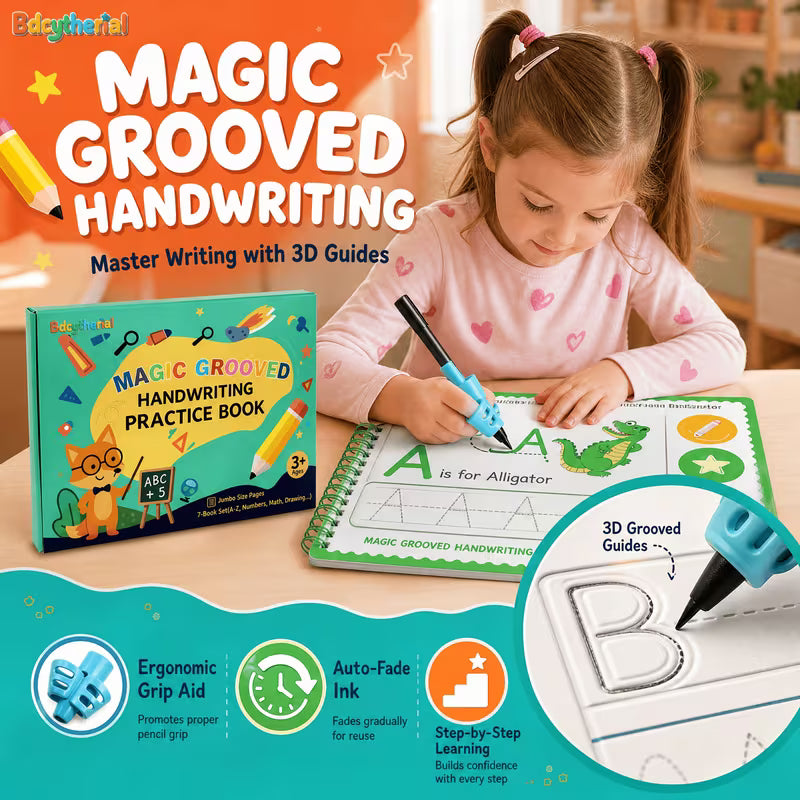 7 Pack Magic 3D Groove Writing Books with Special Pen