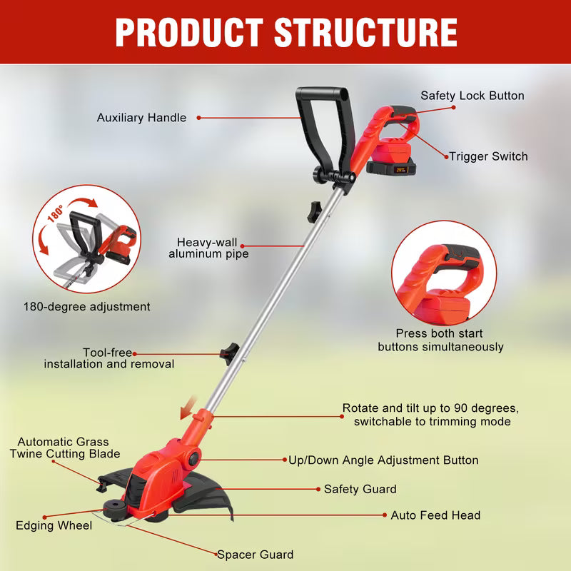 12-Inch Red Cordless String Trimmer Grass Trimmer 90, Red