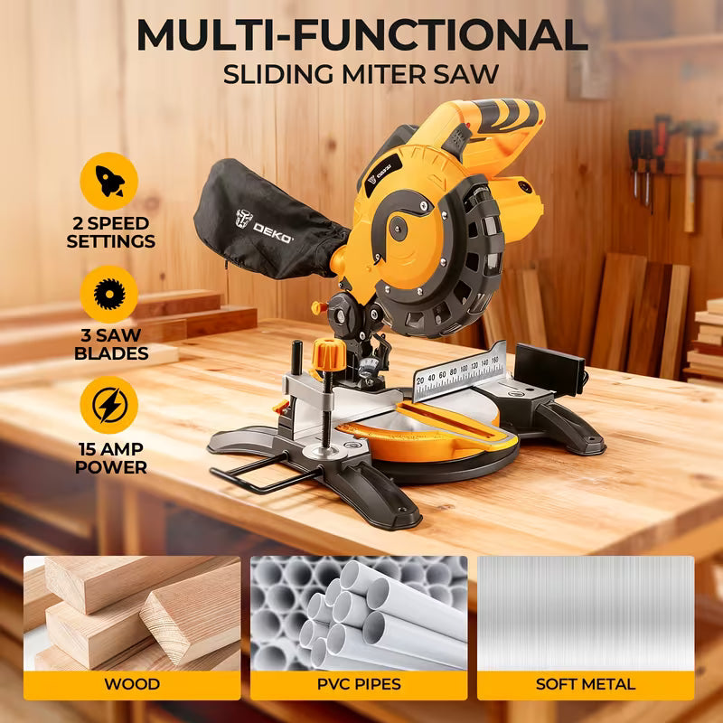 DEKO Corded Miter Saw with Ring Spanner