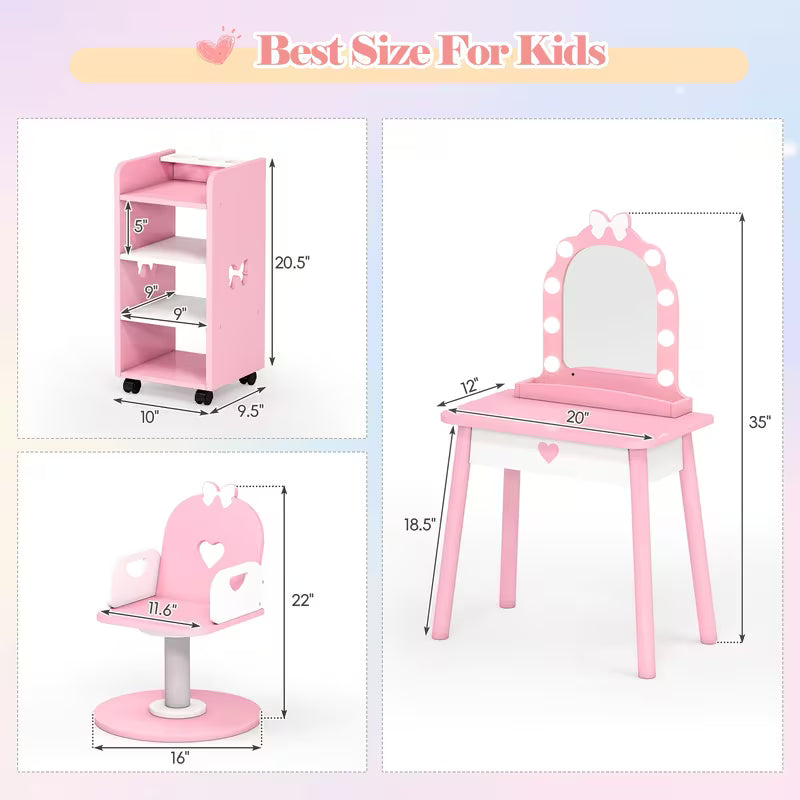 Kids Vanity Set with Light and Barber Chair
