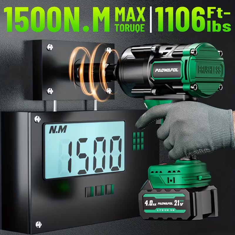 Cordless Impact Wrench, 1500Nm Brushless High Torque 1/2" Impact Electric Wrench