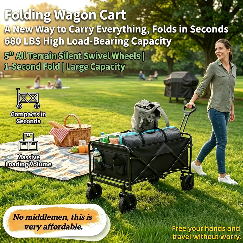 40LBS/220LBS/450LBS/550LBS/680LBS All Terrain Heavy Duty Folding Cart, Camper Suitable