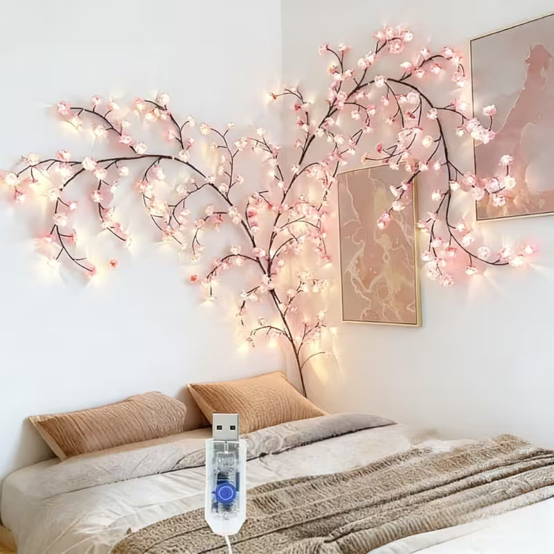 96 LED Cherry Blossom Lights - 48 Bulbs & 48 Flowers - USB Powered with 8 Modes - Indoor
