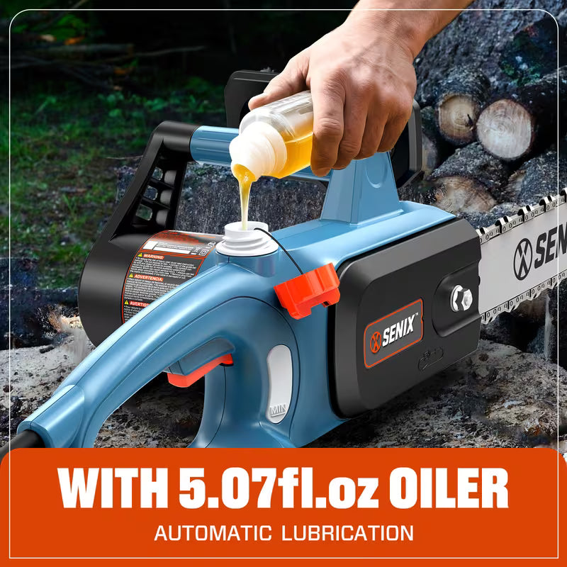 SENIX Electric Chainsaw, 14" Corded Chainsaw, 10 Amp Chain Saw for Wood Cutting, Tree Trimming