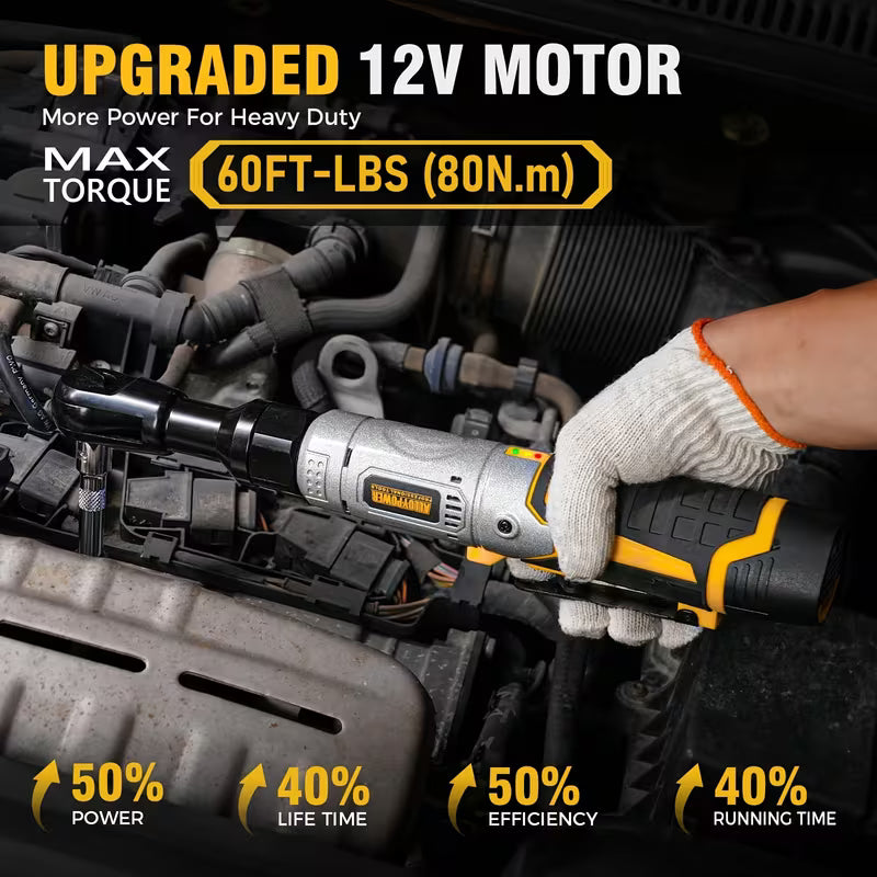Cordless Electric Ratchet Wrench Set, 3/8" 12V Power Ratchet Tool Kit