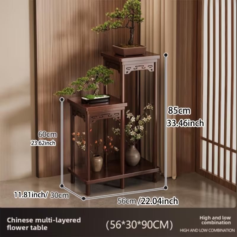 Traditional Chinese Floral Stand - Multi-Tier Shelf with Sturdy Wide Base
