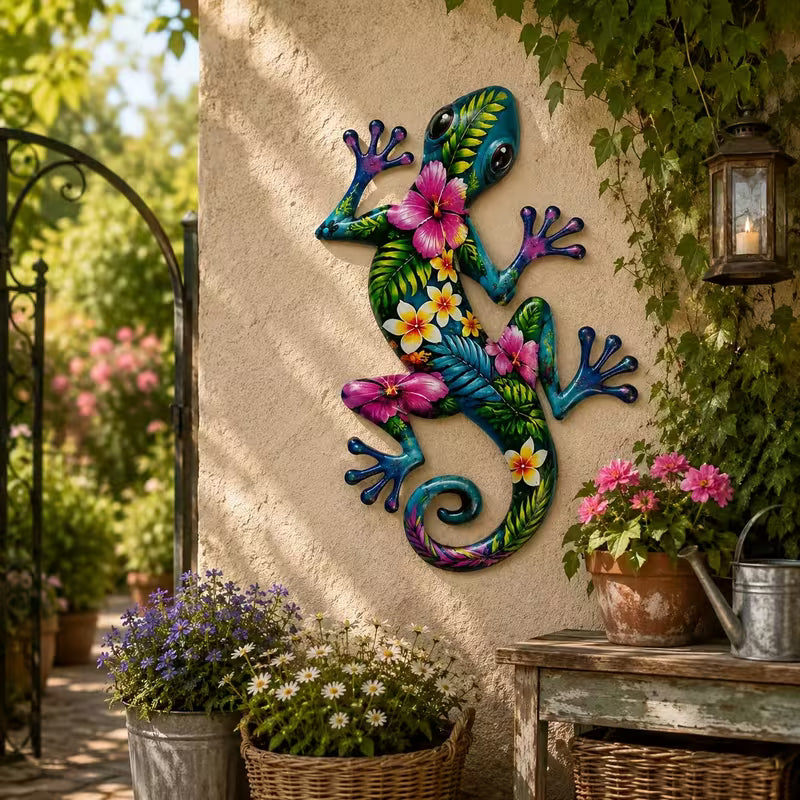 1 Large Gecko, Creative Metal Gecko Wall Art Decoration (17 Inches), Bright Color Metal Gecko