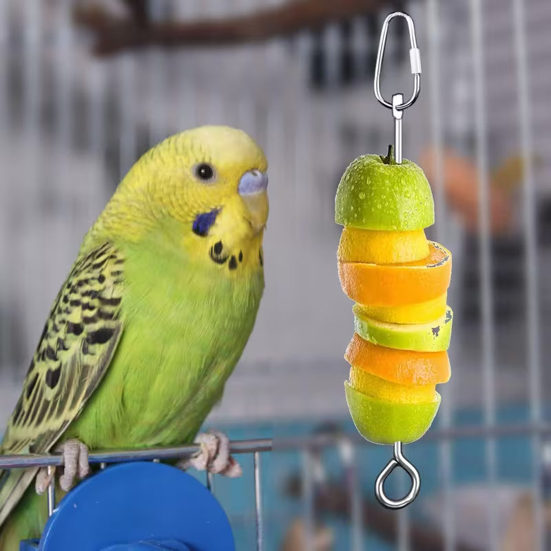 Bird Cage Food Holder Parrot Fruit Vegetable Skewer Set