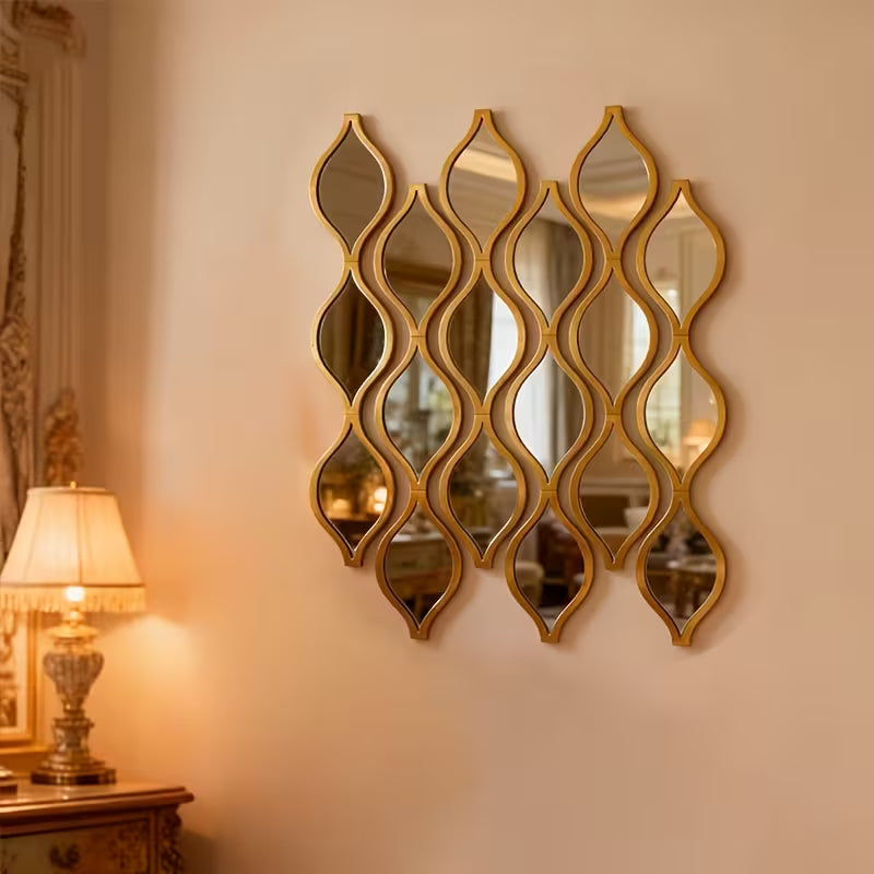 12pcs, Teardrop Combination Bathroom Mirrors, Golden Artistic Decorative Mirrors