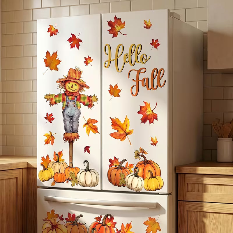Of Autumn Watercolor Scarecrow Garage Magnet Decorations. Autumn Set, Metal