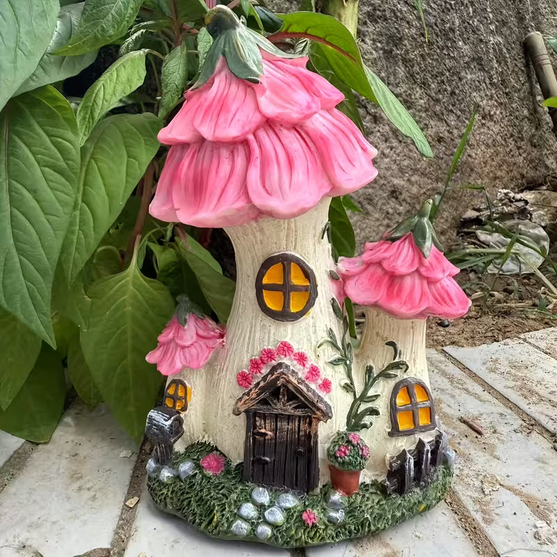 1pc Creative and Fun Flower Mushroom House Resin Statue Ornament