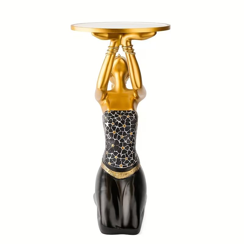 1pc Resin Black + Golden Kneeling Figure Side Table