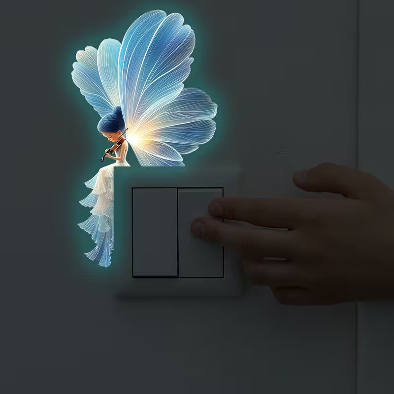 1pc Glow-In-The-Dark Violin Fairy Wall Sticker, Luminous Blue-Winged Violin Fairy