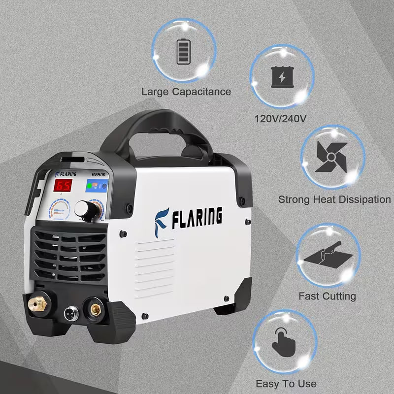 FLARING FC650D Plasma Cutter, 65 Amp Plasma Cutter Machine 120V 240V 2/3" (16mm) Max Cutting 1/2"